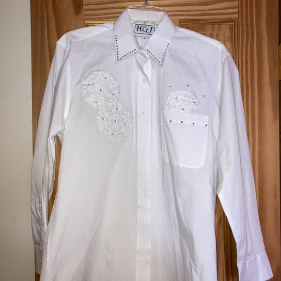 H&J Small Women's Western White Dress Shirt - Picture 3 of 9